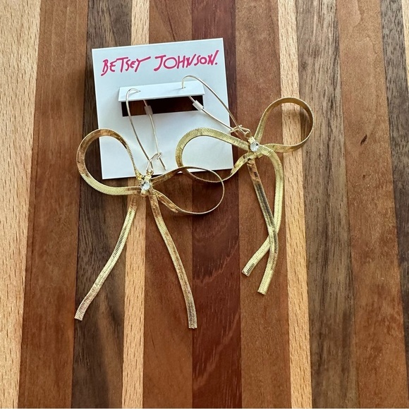 Betsey Johnson Textured Bow Drop Earrings - Picture 3 of 5